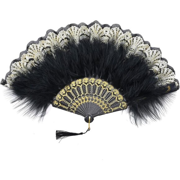 Other - FEATHER Fan 20s Retro Folding Fan Black